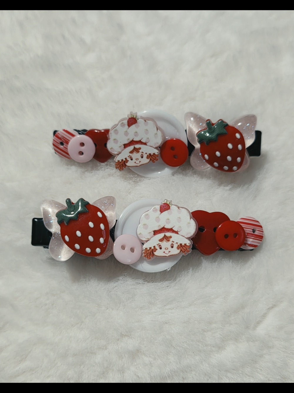 Cute Strawberry Character Kids Hair Clips - Pink & Red